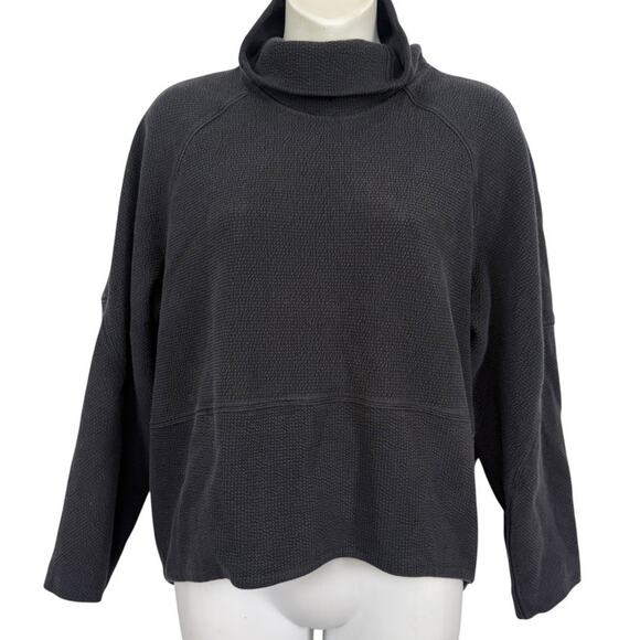 Lululemon W3FF9S Waffle Knit Funnel Neck Pullover Black Sweatshirt Loose Fit 2 - Picture 1 of 16